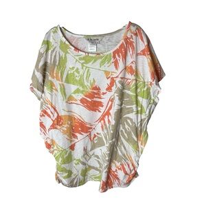 A La Carte Top Size Large Cotton Short Sleeves Abstract Tropical Leaf Print
